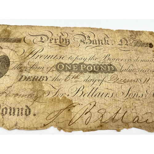 2371 - A George III Derby Bank One Pound note for Bellairs Sons & Co, signed and dated 6th December 1811