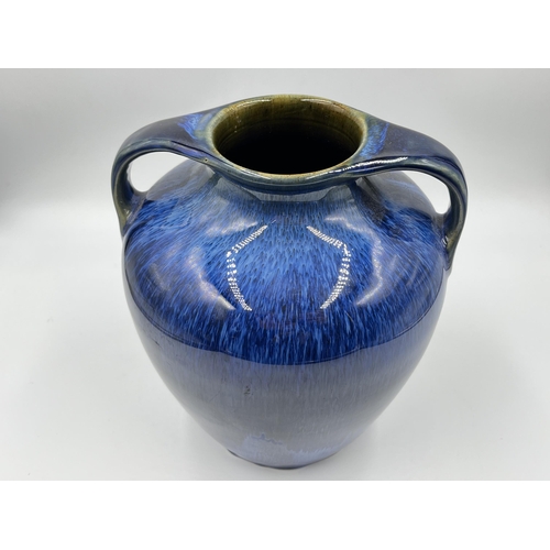 269 - A 1930s Bourne Denby Danesby Ware electric blue twin handled vase - approx. 23cm high