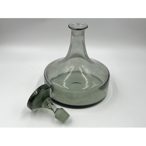 275 - A 1970s Frank Thrower for Dartington smoked glass decanter - approx. 23.5cm high x 17cm diameter