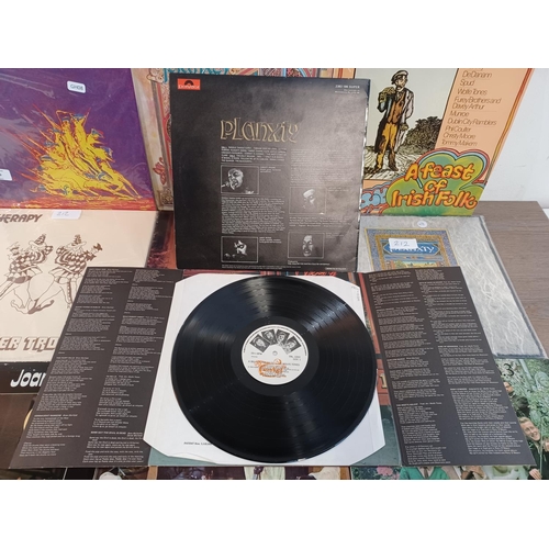 750 - Eleven folk LP vinyl records to include The Wolfe Tones, Planxty, Joan Baez, Therapy (signed), The C... 