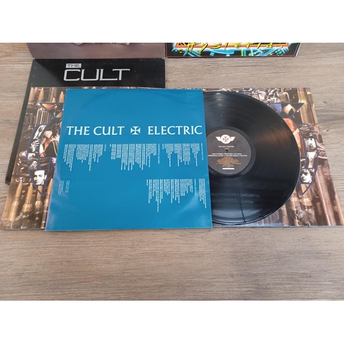 753 - Four rock LP vinyl records, The Cult 'Love' and 'Electric', Def Leppard 'Hysteria' and Queen 'The Wo... 