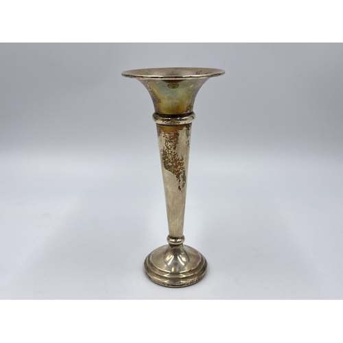 2249 - A hallmarked Birmingham silver weighted bud vase, dated 1973 - approx. 15cm high and gross weight 58... 