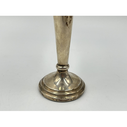 2249 - A hallmarked Birmingham silver weighted bud vase, dated 1973 - approx. 15cm high and gross weight 58... 