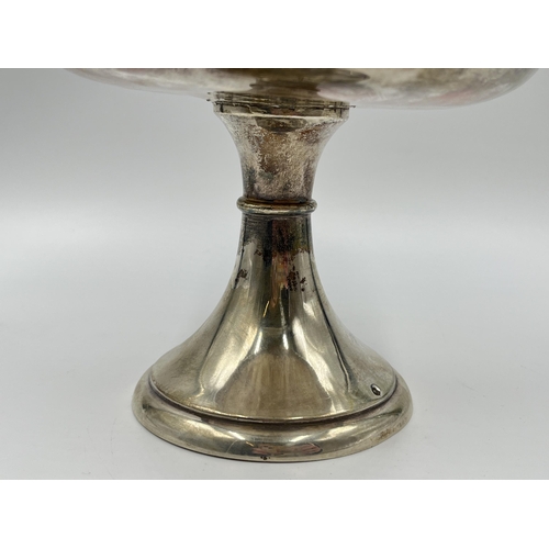 2251 - A white metal pedestal dish with pierced border - approx. 240 grams and measuring approx. 13.5cm hig... 