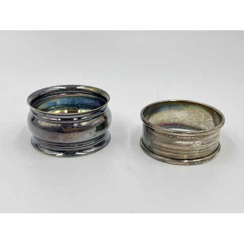 2260 - Five items to include hallmarked Birmingham silver napkin ring, two white metal compact mirrors etc.