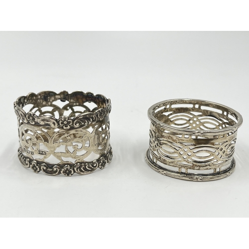 2265 - Five silver and white metal items to include two hallmarked Birmingham silver napkin rings, hallmark... 