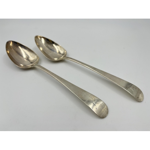 2268 - A pair of George III John Zeigler hallmarked Edinburgh silver table spoons, dated 1806 - approx. gro... 