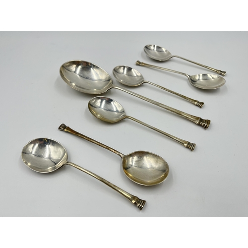 2273 - A cased set of seven Joseph Gloster Ltd hallmarked Birmingham silver seal top spoons, dated 1935 - a... 