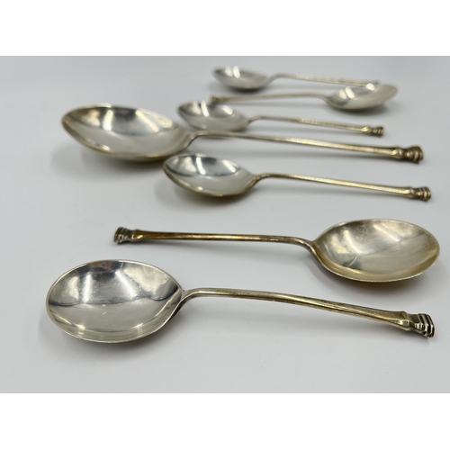 2273 - A cased set of seven Joseph Gloster Ltd hallmarked Birmingham silver seal top spoons, dated 1935 - a... 