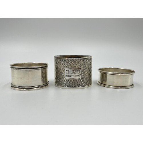 2277 - Three hallmarked Birmingham silver napkin rings - approx. gross weight 58 grams