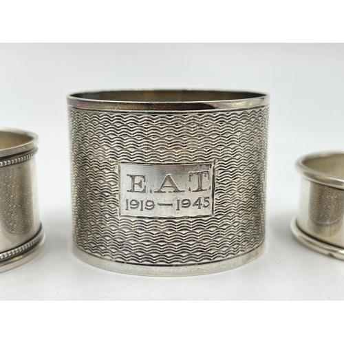 2277 - Three hallmarked Birmingham silver napkin rings - approx. gross weight 58 grams