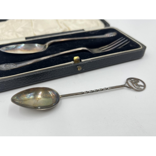 2278 - Three pieces of hallmarked sterling silver, Sheffield silver two piece spoon and fork set and Birmin... 