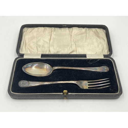 2278 - Three pieces of hallmarked sterling silver, Sheffield silver two piece spoon and fork set and Birmin... 