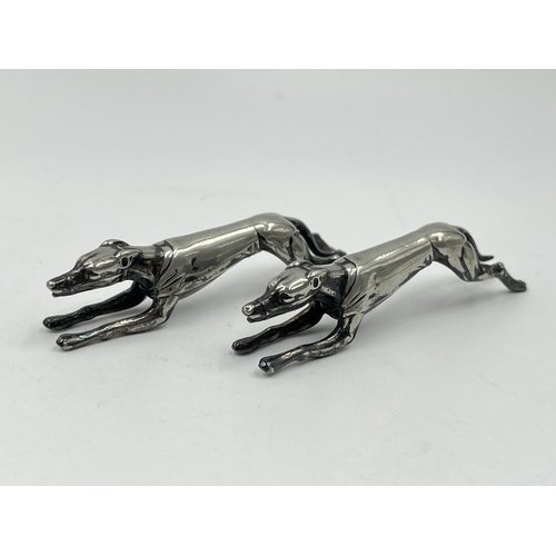 2280 - Six silver plated items to include WMF greyhound knife rests, WMF boy and frog dish etc. together wi... 