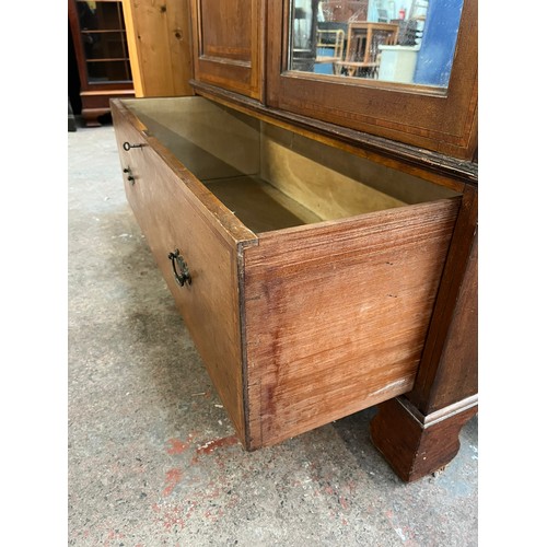 62A - An Edwardian inlaid mahogany double wardrobe with mirrored door and lower drawer - approx. 204cm hig... 