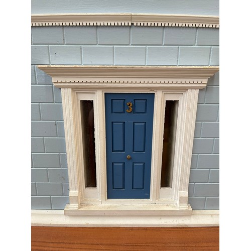 411D - A Georgian style blue painted three storey doll's house with furniture and accessories - approx. 84c... 