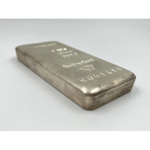 1254 - A Metalor 1 Kilo .999 silver bullion bar with certificate