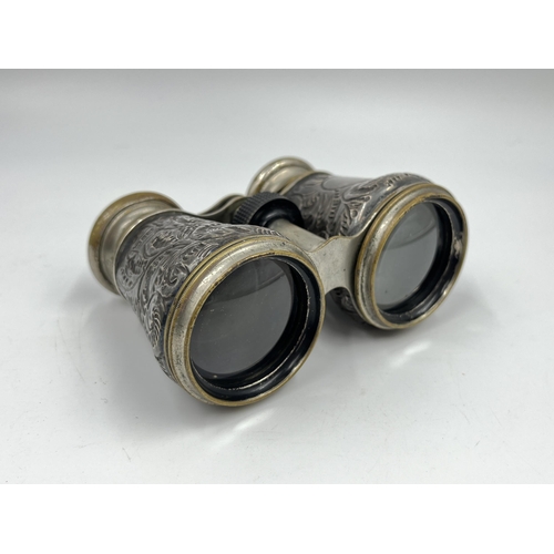 1248 - A pair of Victorian hallmarked Birmingham silver binoculars, dated 1895 - approx. 12cm wide x 8cm cl... 