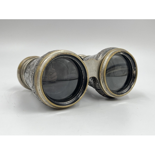 1248 - A pair of Victorian hallmarked Birmingham silver binoculars, dated 1895 - approx. 12cm wide x 8cm cl... 