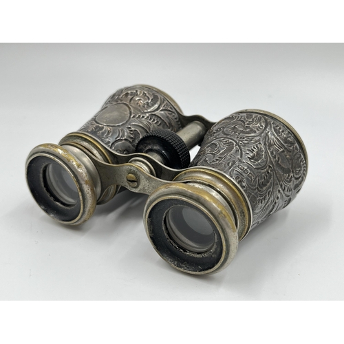 1248 - A pair of Victorian hallmarked Birmingham silver binoculars, dated 1895 - approx. 12cm wide x 8cm cl... 