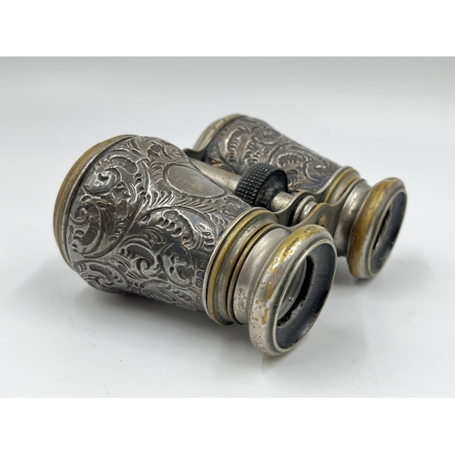 1248 - A pair of Victorian hallmarked Birmingham silver binoculars, dated 1895 - approx. 12cm wide x 8cm cl... 