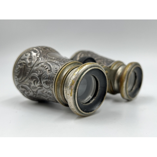 1248 - A pair of Victorian hallmarked Birmingham silver binoculars, dated 1895 - approx. 12cm wide x 8cm cl... 