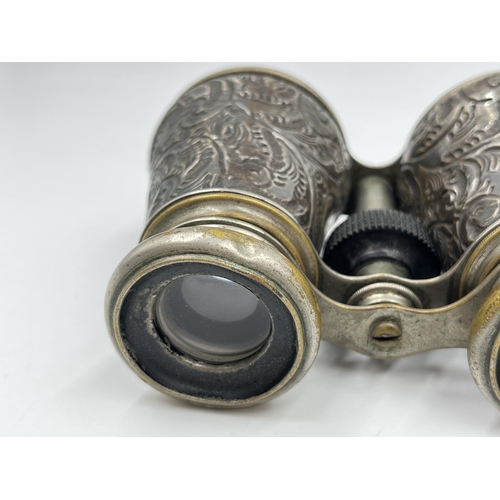 1248 - A pair of Victorian hallmarked Birmingham silver binoculars, dated 1895 - approx. 12cm wide x 8cm cl... 