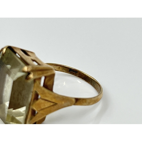 1123 - A yellow metal citrine cocktail ring, size L - approx. gross weight 5 grams