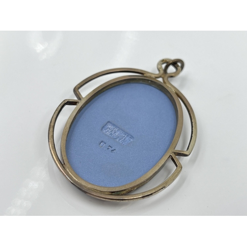 1120 - Two pieces of Wedgwood pale blue Jasperware and sterling silver jewellery, one pendant and one ring ... 