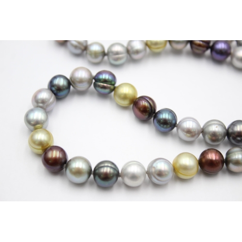 1003 - A multi-coloured pearl necklace with 14ct gold clasp - approx. gross weight 46.6 grams