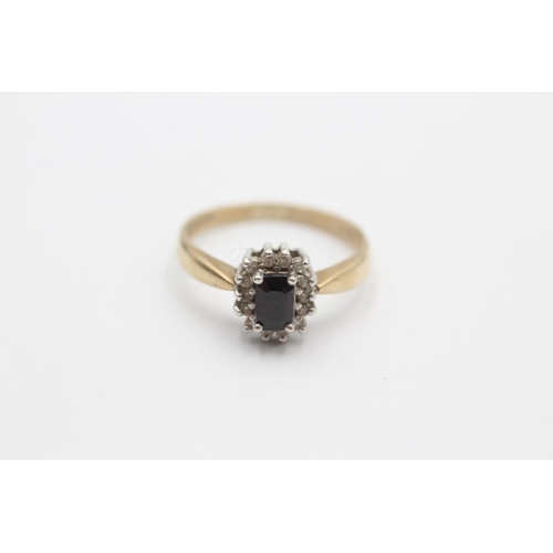 1005 - A 9ct gold sapphire and diamond halo ring, size S½ - approx. gross weight 3.3 grams