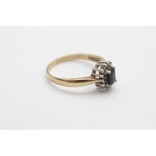 1005 - A 9ct gold sapphire and diamond halo ring, size S½ - approx. gross weight 3.3 grams