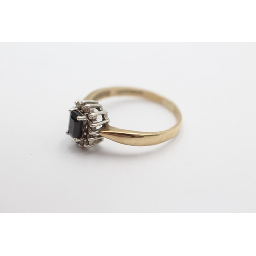 1005 - A 9ct gold sapphire and diamond halo ring, size S½ - approx. gross weight 3.3 grams