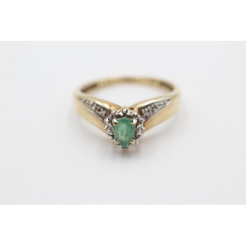 1017 - A 9ct gold emerald and diamond dress ring, size S - approx. gross weight 3.6 grams