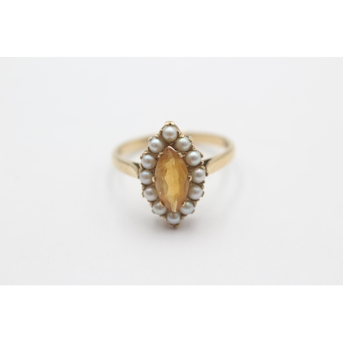 1019 - A 9ct gold citrine and pearl ring, size Q½ - approx. gross weight 3.5 grams