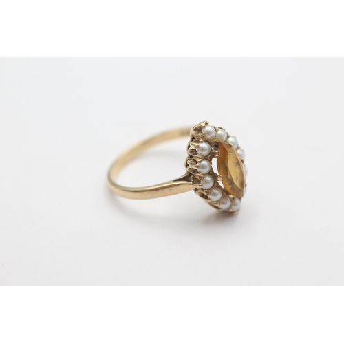 1019 - A 9ct gold citrine and pearl ring, size Q½ - approx. gross weight 3.5 grams