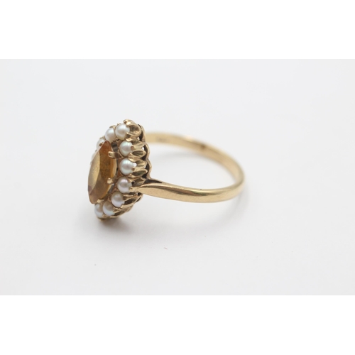 1019 - A 9ct gold citrine and pearl ring, size Q½ - approx. gross weight 3.5 grams