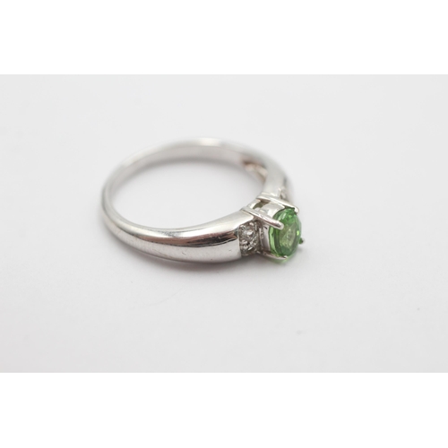 1026 - A 9ct white gold tsavorite garnet and diamond ring, size N½ - approx. gross weight 3 grams