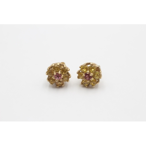 1029 - A pair of 9ct gold yellow sapphire and pink tourmaline stud earrings - approx. gross weight 2.4 gram... 