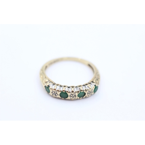 1037 - A 9ct gold emerald and diamond ring, size L - approx. gross weight 1.9 grams