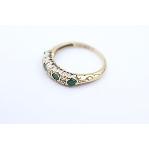 1037 - A 9ct gold emerald and diamond ring, size L - approx. gross weight 1.9 grams