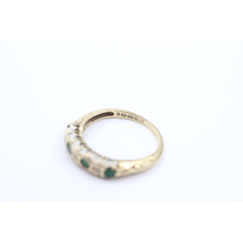 1037 - A 9ct gold emerald and diamond ring, size L - approx. gross weight 1.9 grams