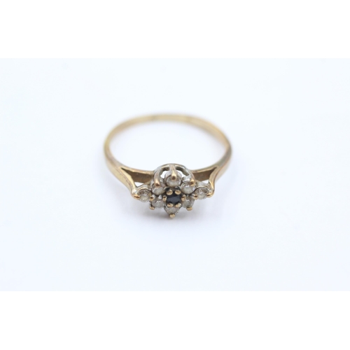 1051 - A 9ct gold sapphire and CZ ring, size J½ - approx. gross weight 1.4 grams