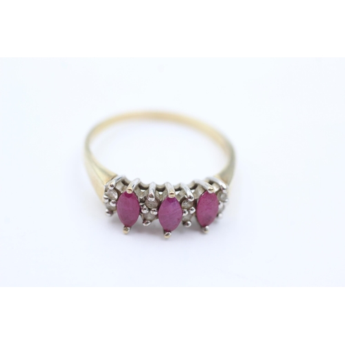 1054 - A 9ct gold ruby and diamond ring, size T½ - approx. gross weight 3.1 grams