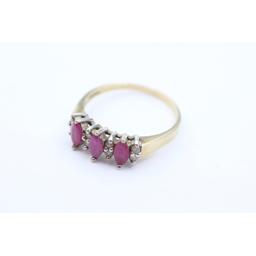 1054 - A 9ct gold ruby and diamond ring, size T½ - approx. gross weight 3.1 grams