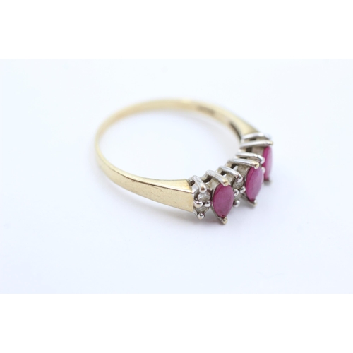 1054 - A 9ct gold ruby and diamond ring, size T½ - approx. gross weight 3.1 grams