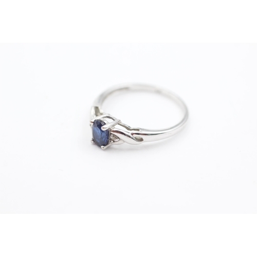 1056 - A 9ct white gold sapphire and diamond ring, size M½ - approx. gross weight 1.5 grams