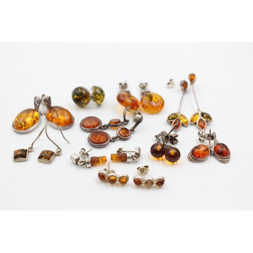 1096 - Ten pieces of .925 silver amber jewellery to include pendants, earrings etc. - approx. gross weight ... 