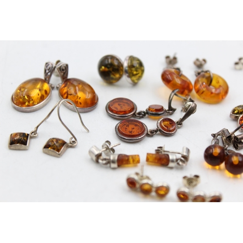 1096 - Ten pieces of .925 silver amber jewellery to include pendants, earrings etc. - approx. gross weight ... 