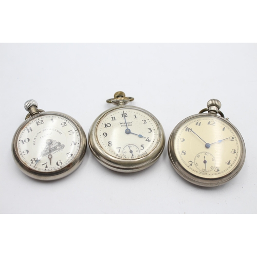 1162 - Three railway style hand-wind pocket watches to include Westclox etc.